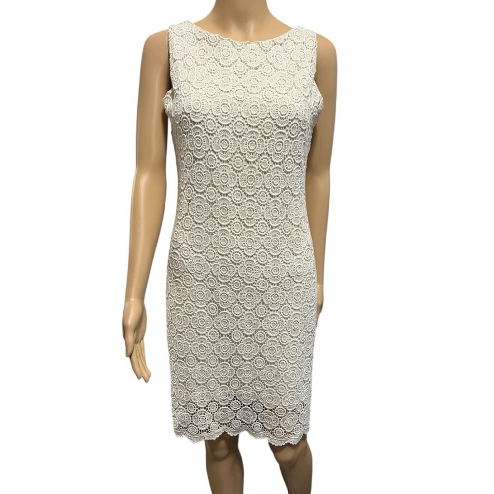 Celest’ Cream  Midi Dress With Crocheted Floral Lace Size M